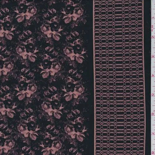 2 3/4 YD PC-Black/Mauve Wallpaper Floral Jersey Knit Fabric