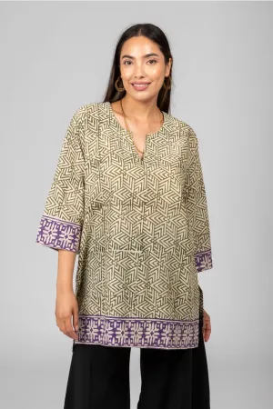 Block Print Kurta Blouse ~ Green