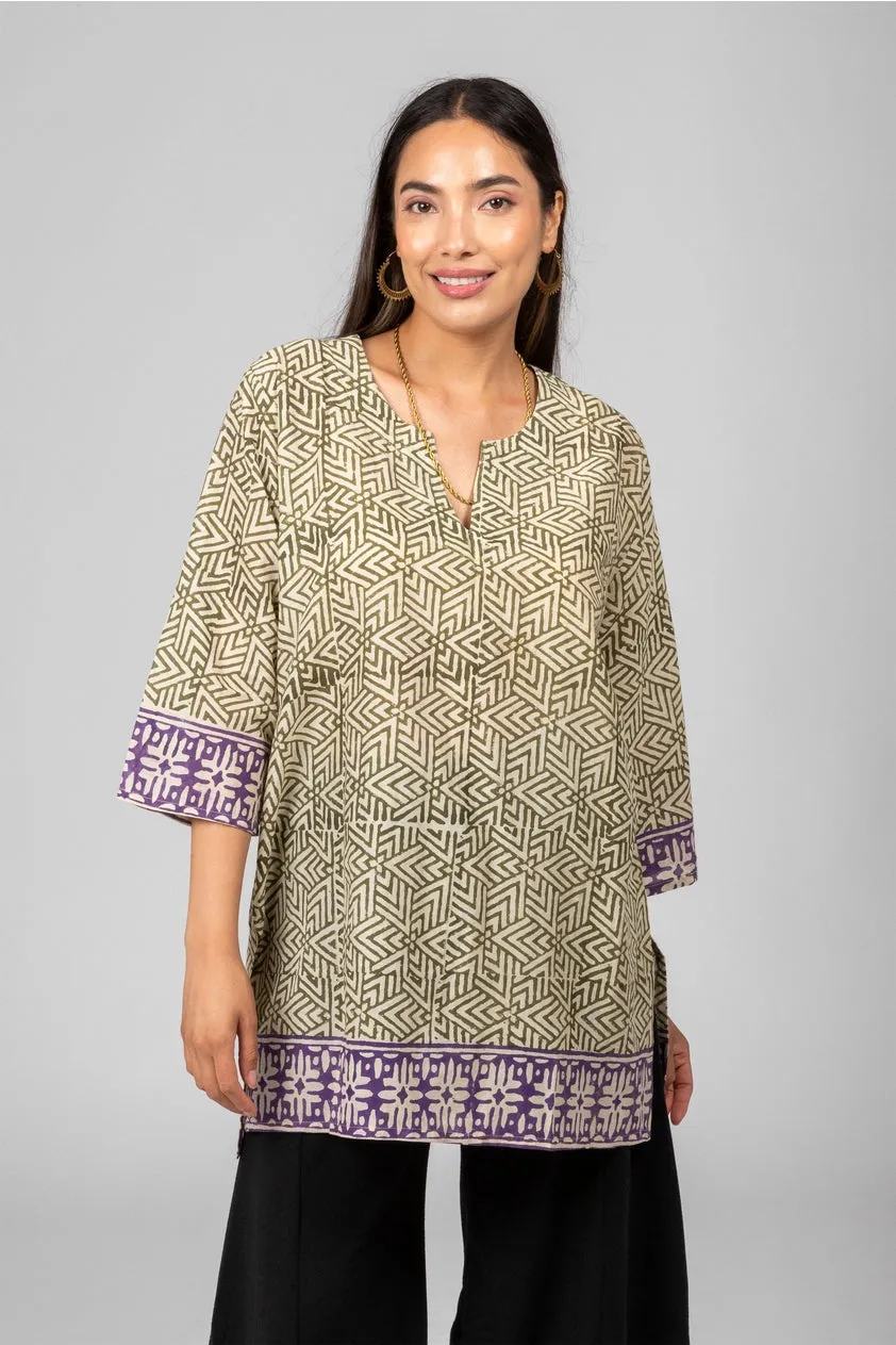 Block Print Kurta Blouse ~ Green