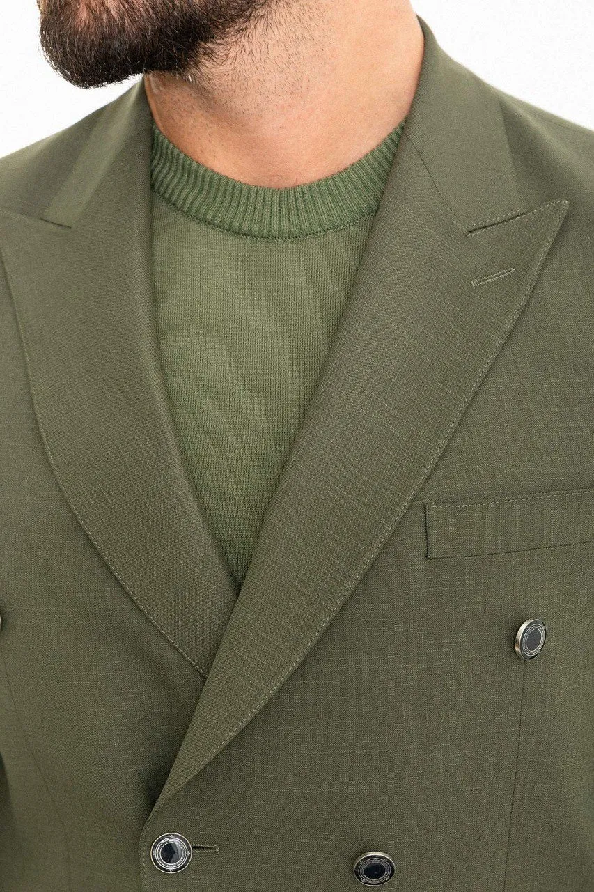 Bojoni Torretta Slim Fit Khaki Double Breasted Blazer