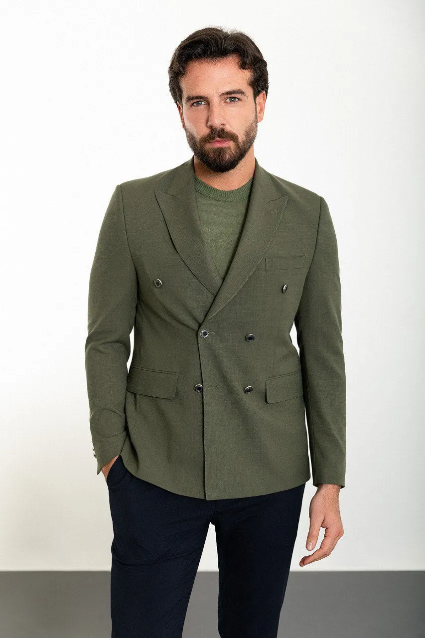 Bojoni Torretta Slim Fit Khaki Double Breasted Blazer