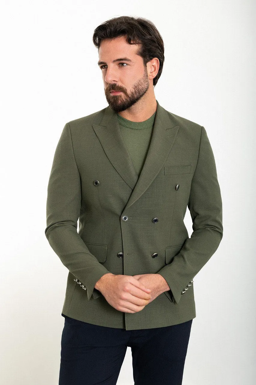 Bojoni Torretta Slim Fit Khaki Double Breasted Blazer