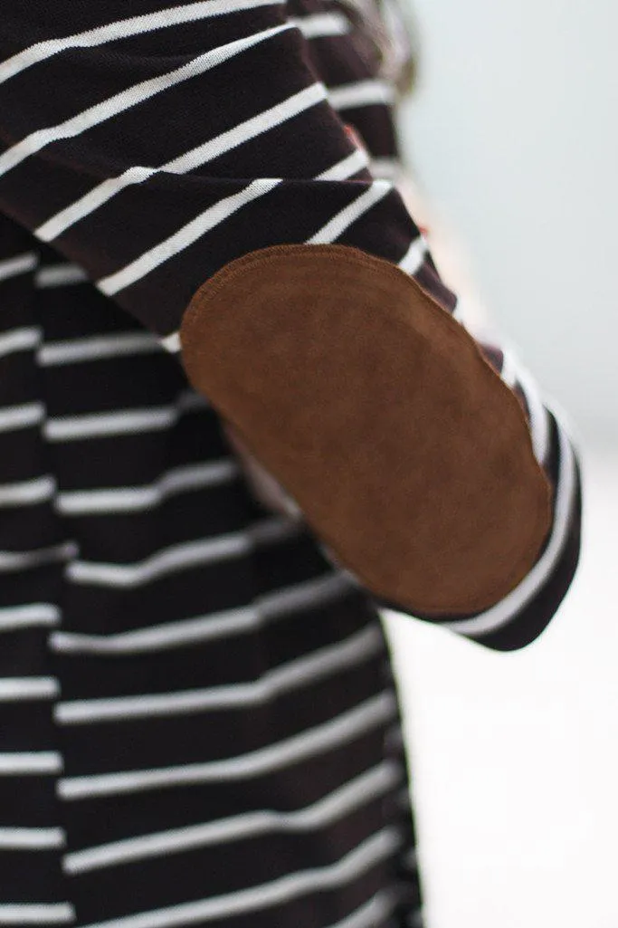 Brown Striped Cardigan With Elbow Patches