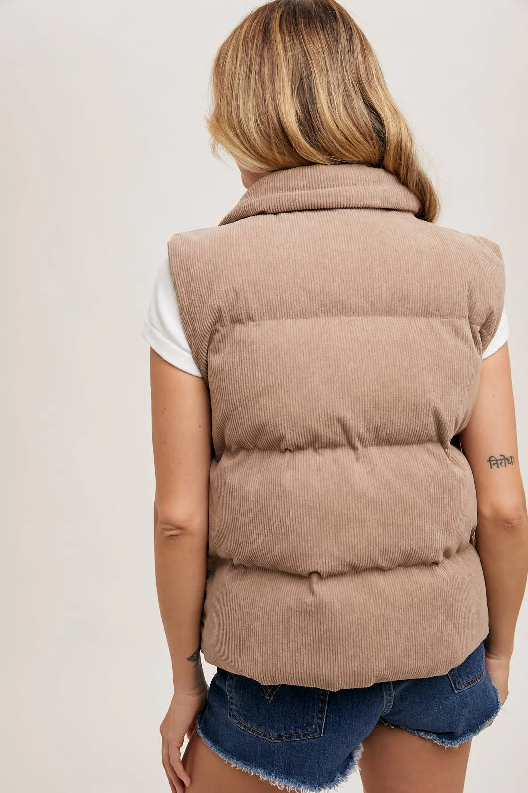 Corduroy Puffer Zip Front Vest