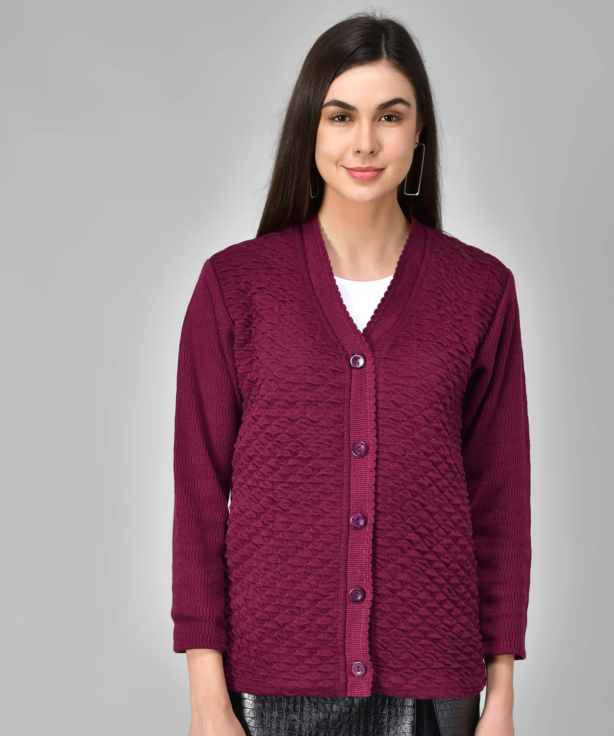 eKools Women's Wool Blend V-Neck Sweater (2626_Purple_2XL)