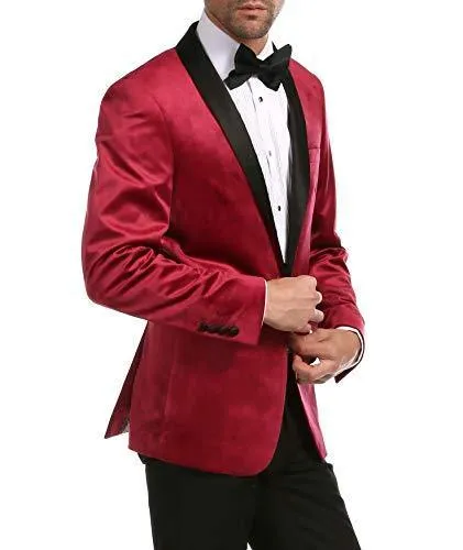 Enzo Burgundy Velvet Slim Fit Shawl Lapel Tuxedo Men's Blazer