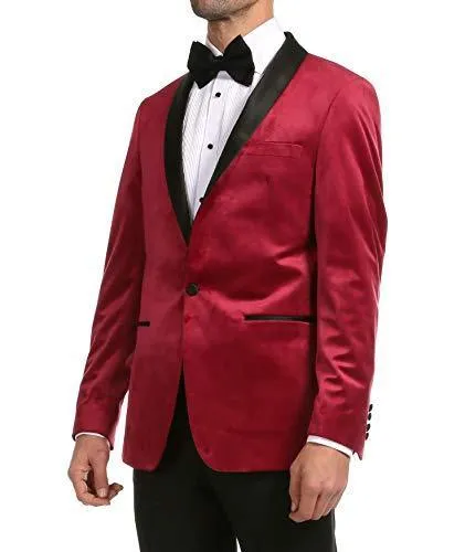 Enzo Burgundy Velvet Slim Fit Shawl Lapel Tuxedo Men's Blazer