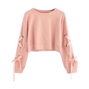 Eyelet Lace-up Sleeve Sweatshirt