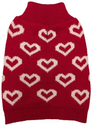 Fashion Pet All Over Hearts Dog Sweater Red - Large