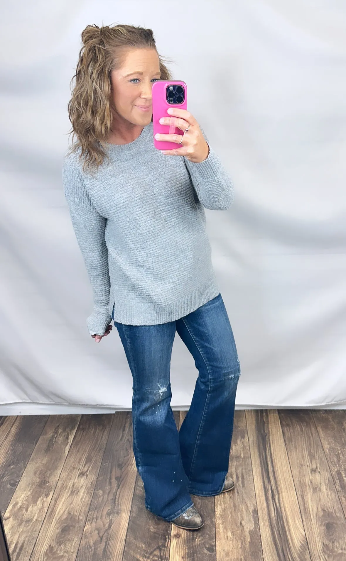 Gray Horizontal Ribbed Side Slit Sweater (SM-XL)