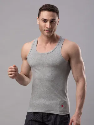 Grey 100% Cotton Vest (Round Neck 1X1 Rib)- Underjeans By Spykar