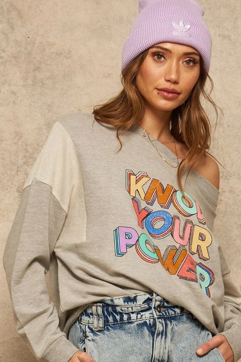 Grey French Terry Knit Graphic Sweatshirt