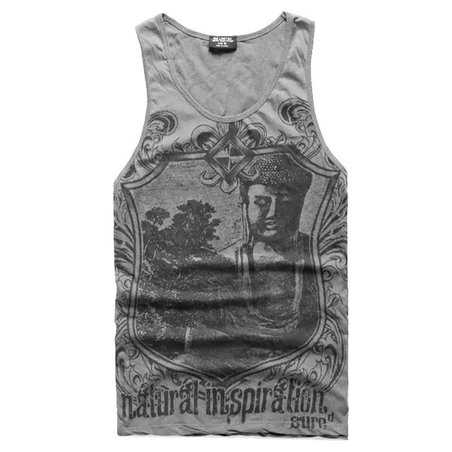 Grey Men Tank Top Casual Fitness Singlets Brand Mens Sleeveless Gasp Hip Hop Vest Elephant Print Cotton undershirt T680