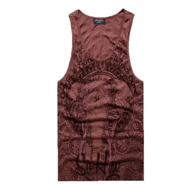 Grey Men Tank Top Casual Fitness Singlets Brand Mens Sleeveless Gasp Hip Hop Vest Elephant Print Cotton undershirt T680