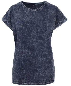 Indigo/White - Women's acid washed extended shoulder tee