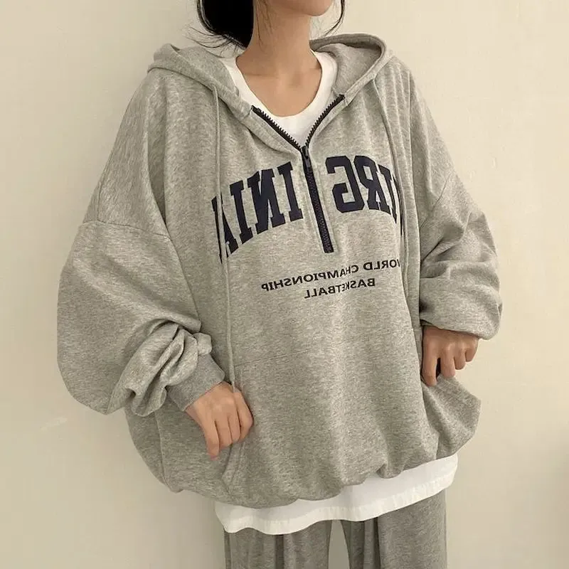 Korean Oversized Long Sleeve Casual Pullover Hoody with Harajuku Letter Print