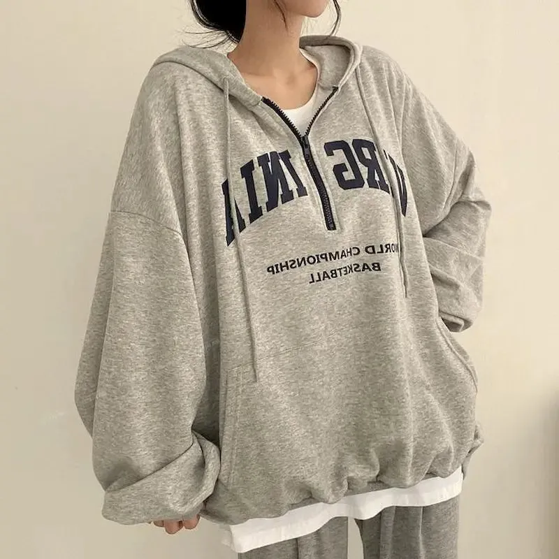 Korean Oversized Long Sleeve Casual Pullover Hoody with Harajuku Letter Print