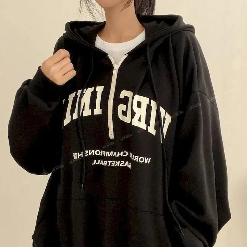 Korean Oversized Long Sleeve Casual Pullover Hoody with Harajuku Letter Print