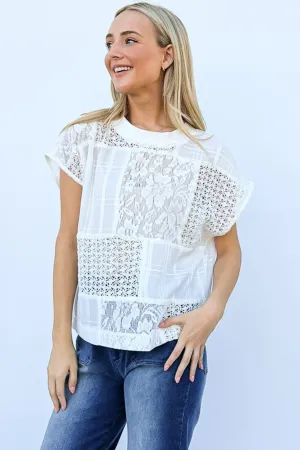 Lace Patchwork Short Sleeve Top and Cami Set