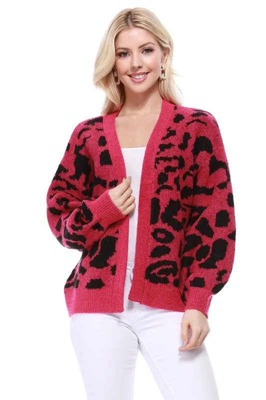 Leopard Jacquard Open Front Cardigan