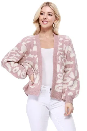 Leopard Pattern Open Front Shrug Cardigan Sweater