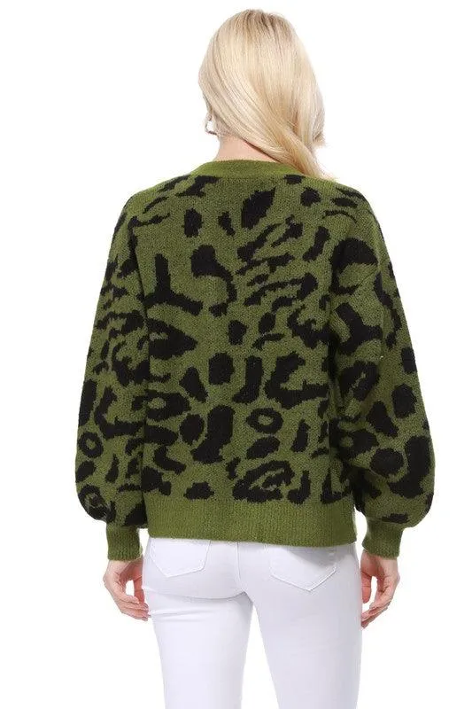 Leopard Pattern Open Front Shrug Cardigan Sweater