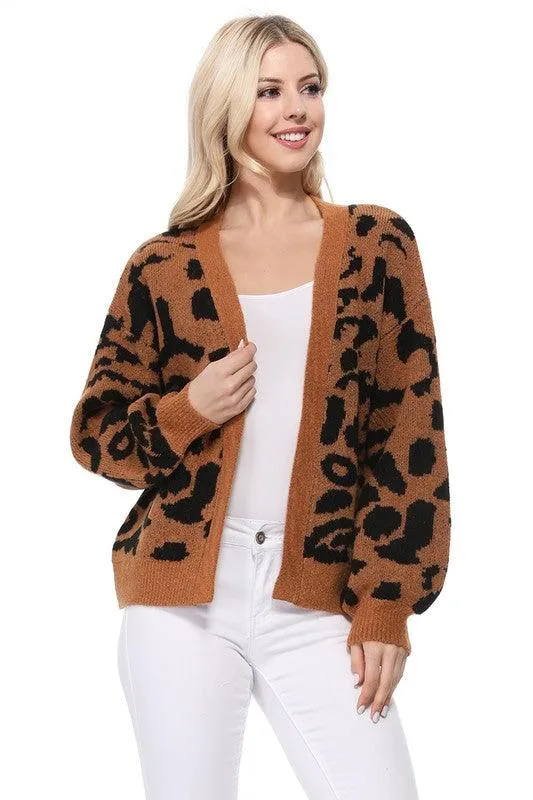 Leopard Pattern Open Front Shrug Cardigan Sweater