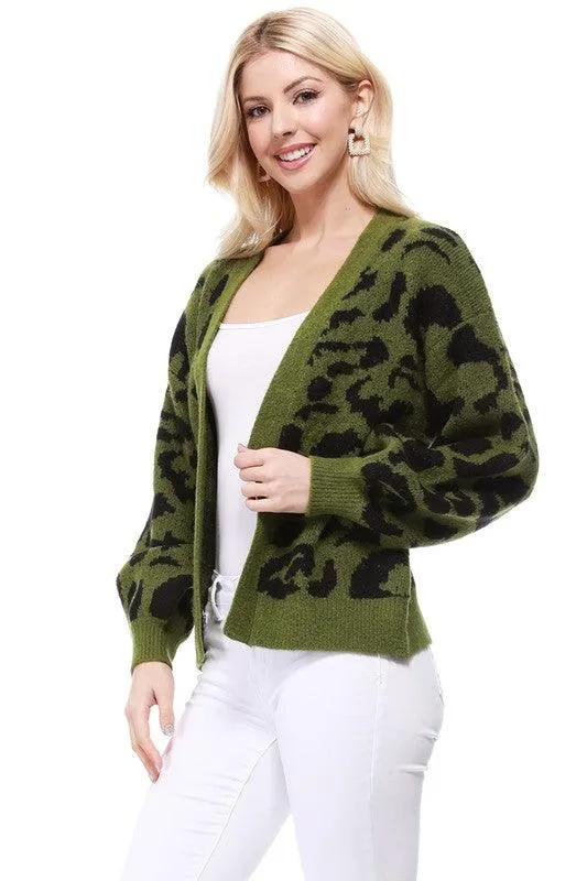 Leopard Pattern Open Front Shrug Cardigan Sweater