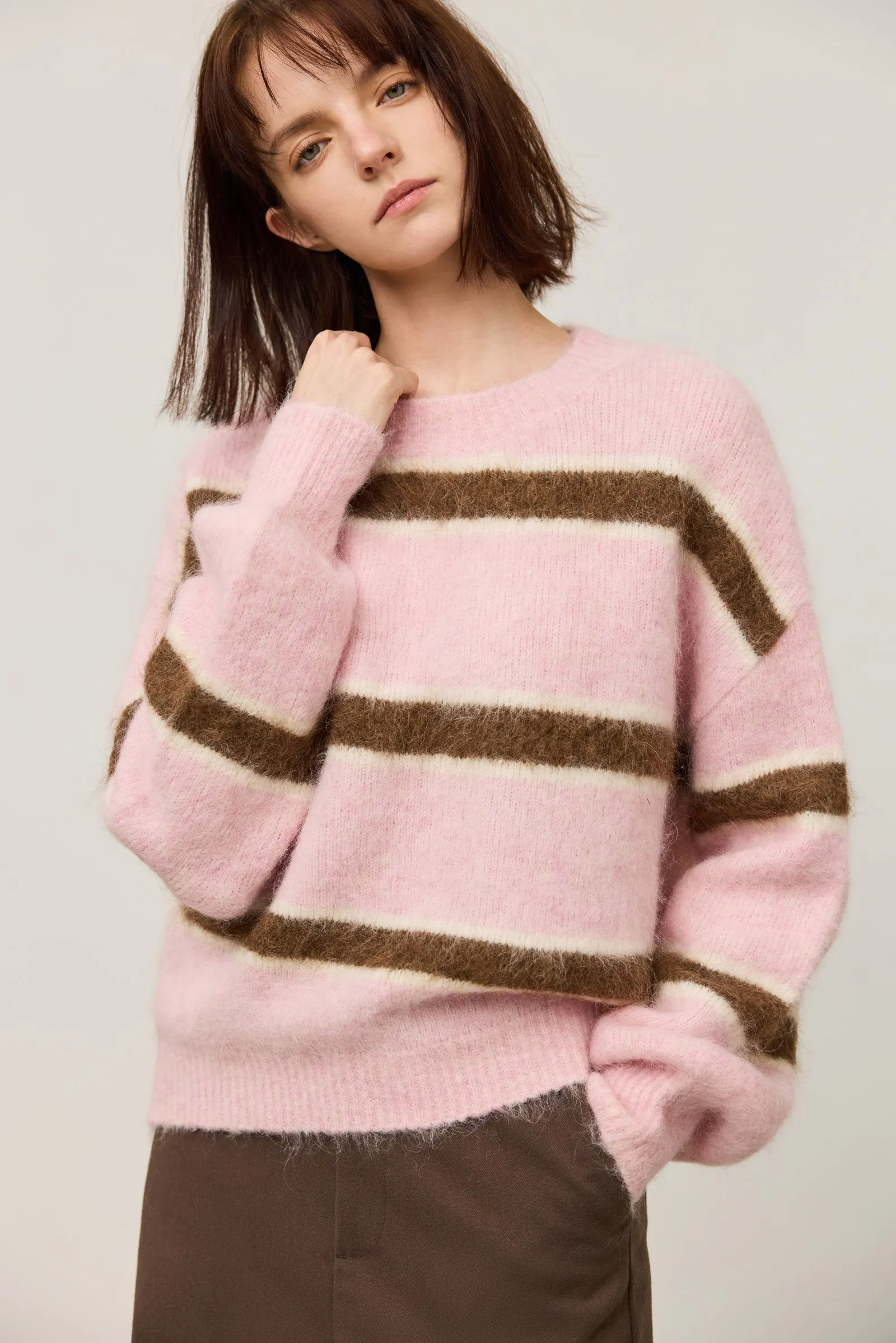 LILY Striped Relaxed Crewneck Sweater