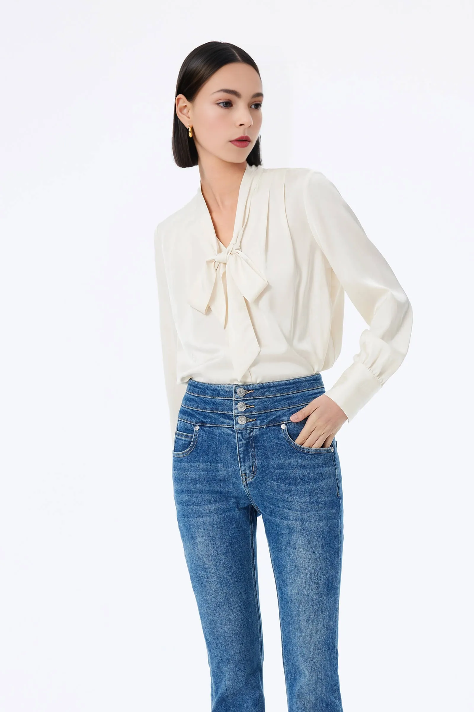 Loose Elegant Draped Belted Shirt