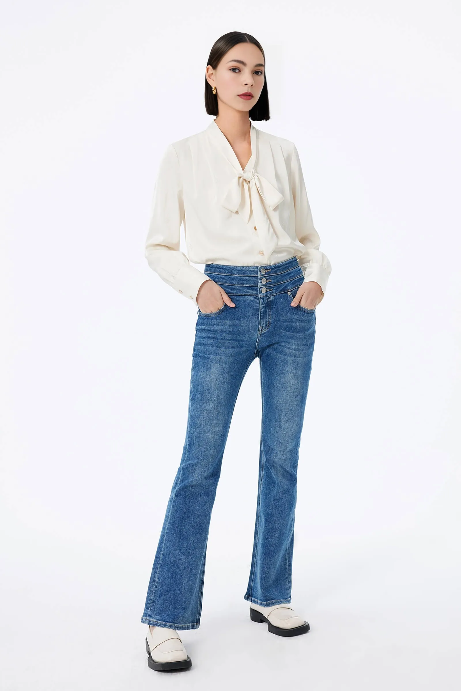 Loose Elegant Draped Belted Shirt