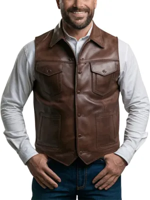 Men's Classic Brown Clay Leather Vest