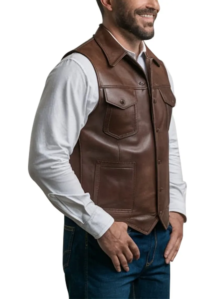 Men's Classic Brown Clay Leather Vest