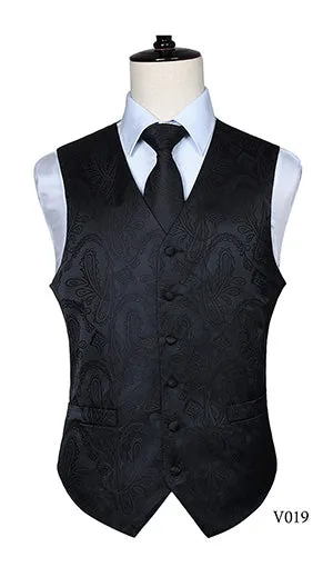 Men's Classic Paisley Jacquard Waistcoat Vest Handkerchief