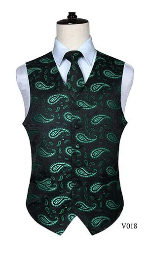 Men's Classic Paisley Jacquard Waistcoat Vest Handkerchief