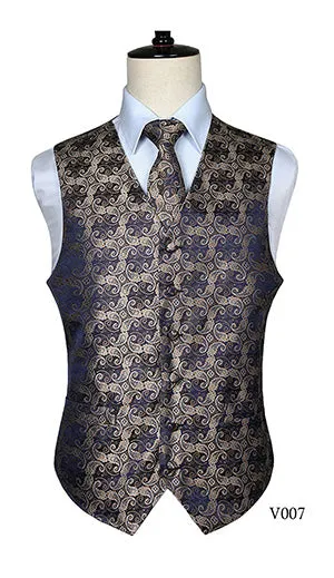 Men's Classic Paisley Jacquard Waistcoat Vest Handkerchief