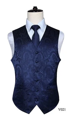 Men's Classic Paisley Jacquard Waistcoat Vest Handkerchief