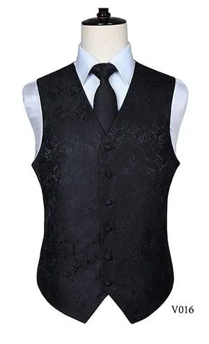 Men's Classic Paisley Jacquard Waistcoat Vest Handkerchief