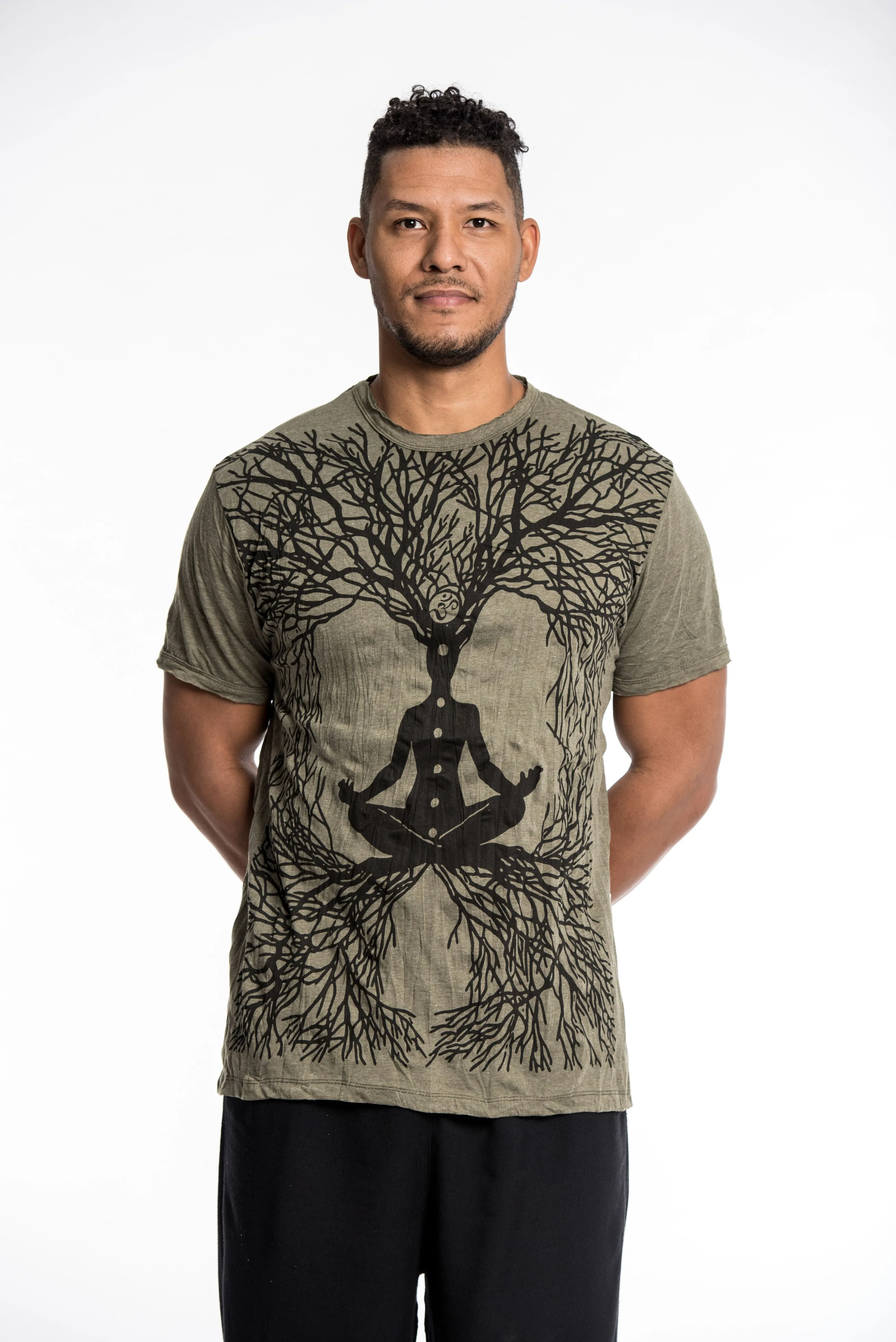 Mens Om Meditation Tree T-Shirt in Green