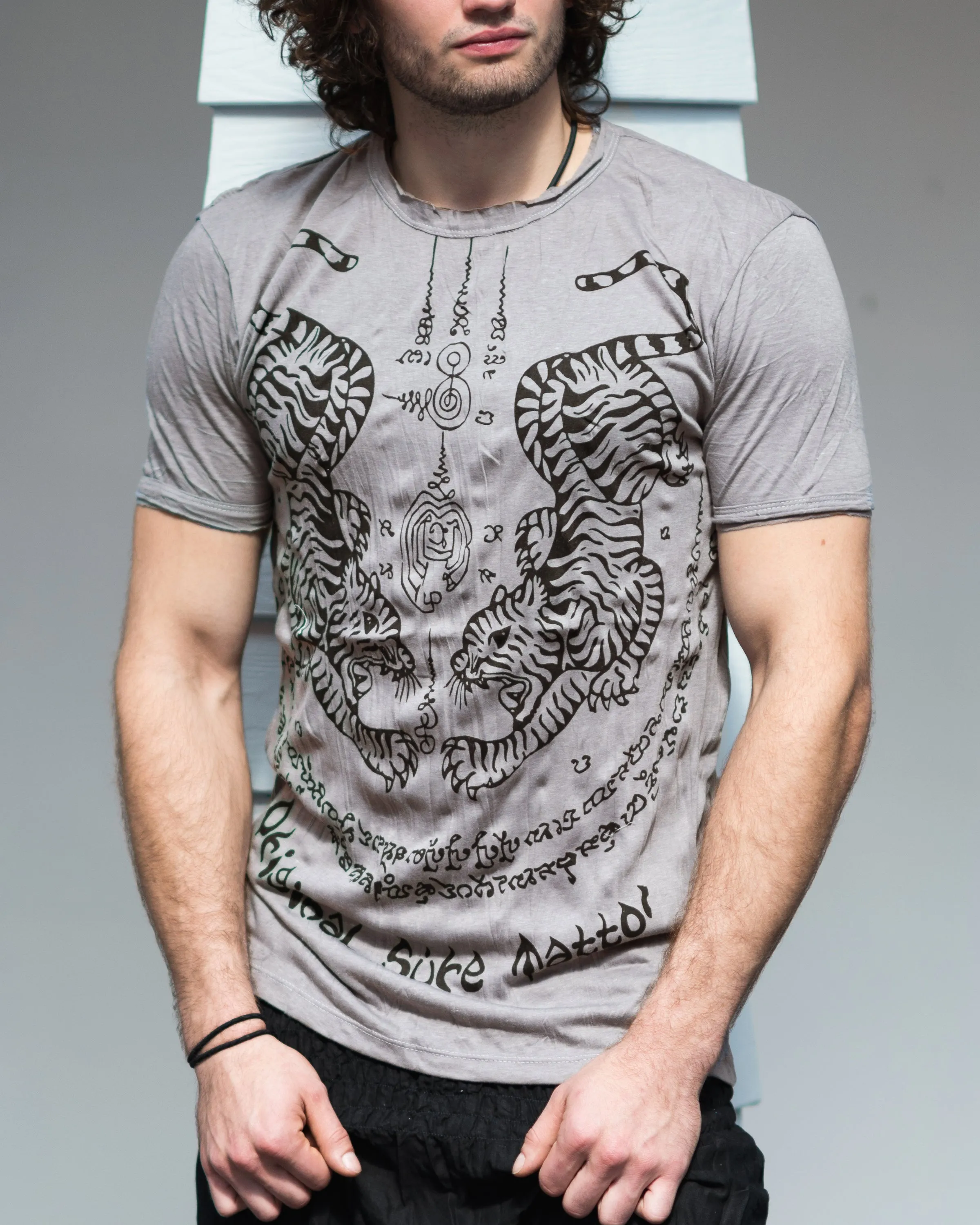 Mens Thai Tattoo T-Shirt in Gray