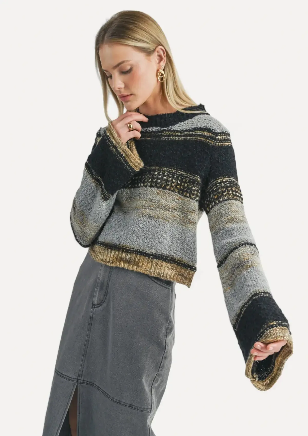 Millie Mixed Yarn Sweater - Black Grey