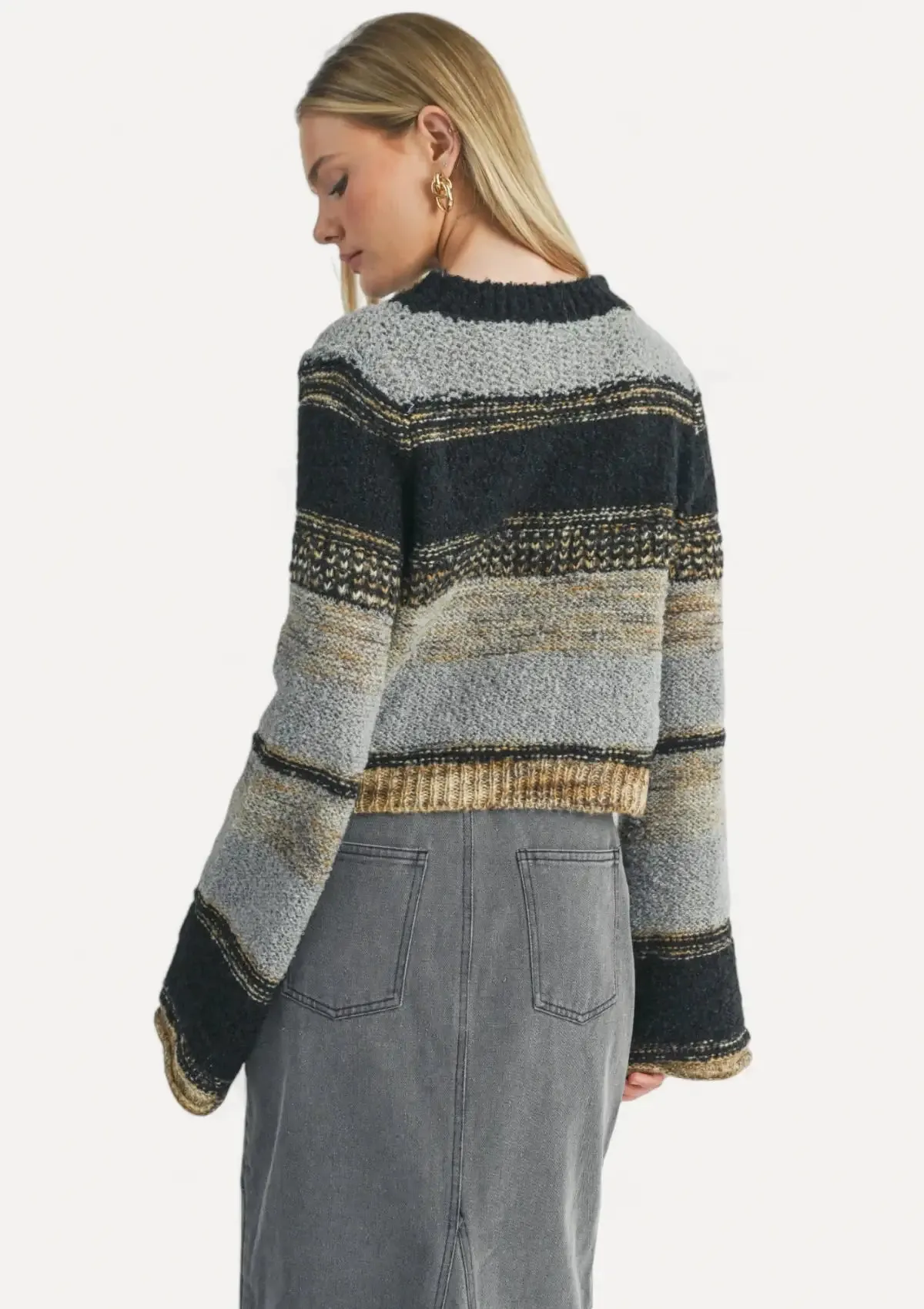 Millie Mixed Yarn Sweater - Black Grey