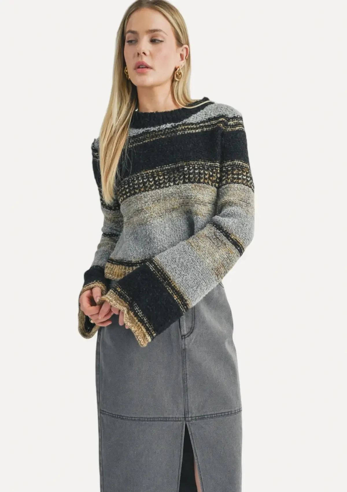 Millie Mixed Yarn Sweater - Black Grey