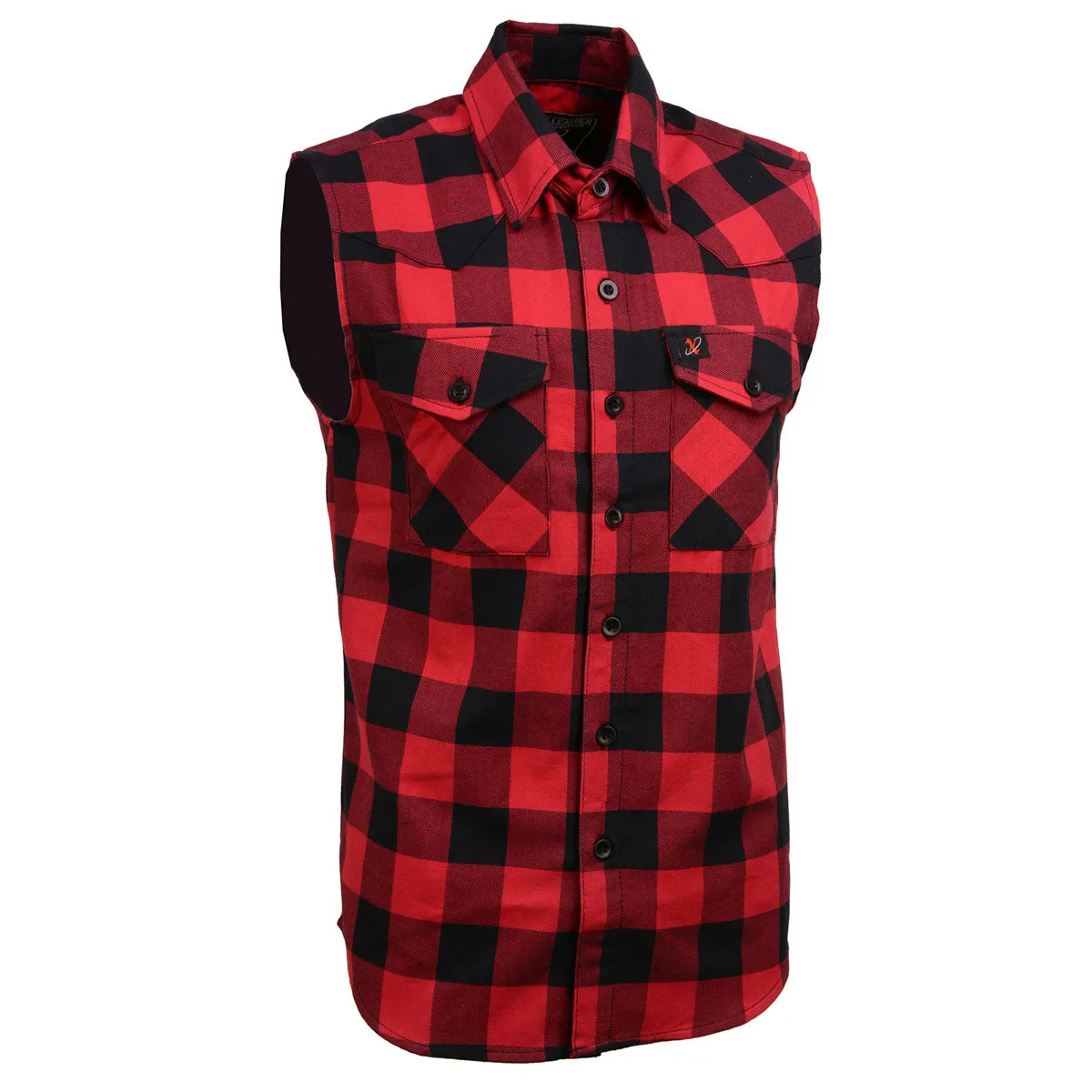 Milwaukee Leather MPM1649 Men’s Classic Black and Red Button-Down Flannel Cut Off Sleeveless Casual Shirt