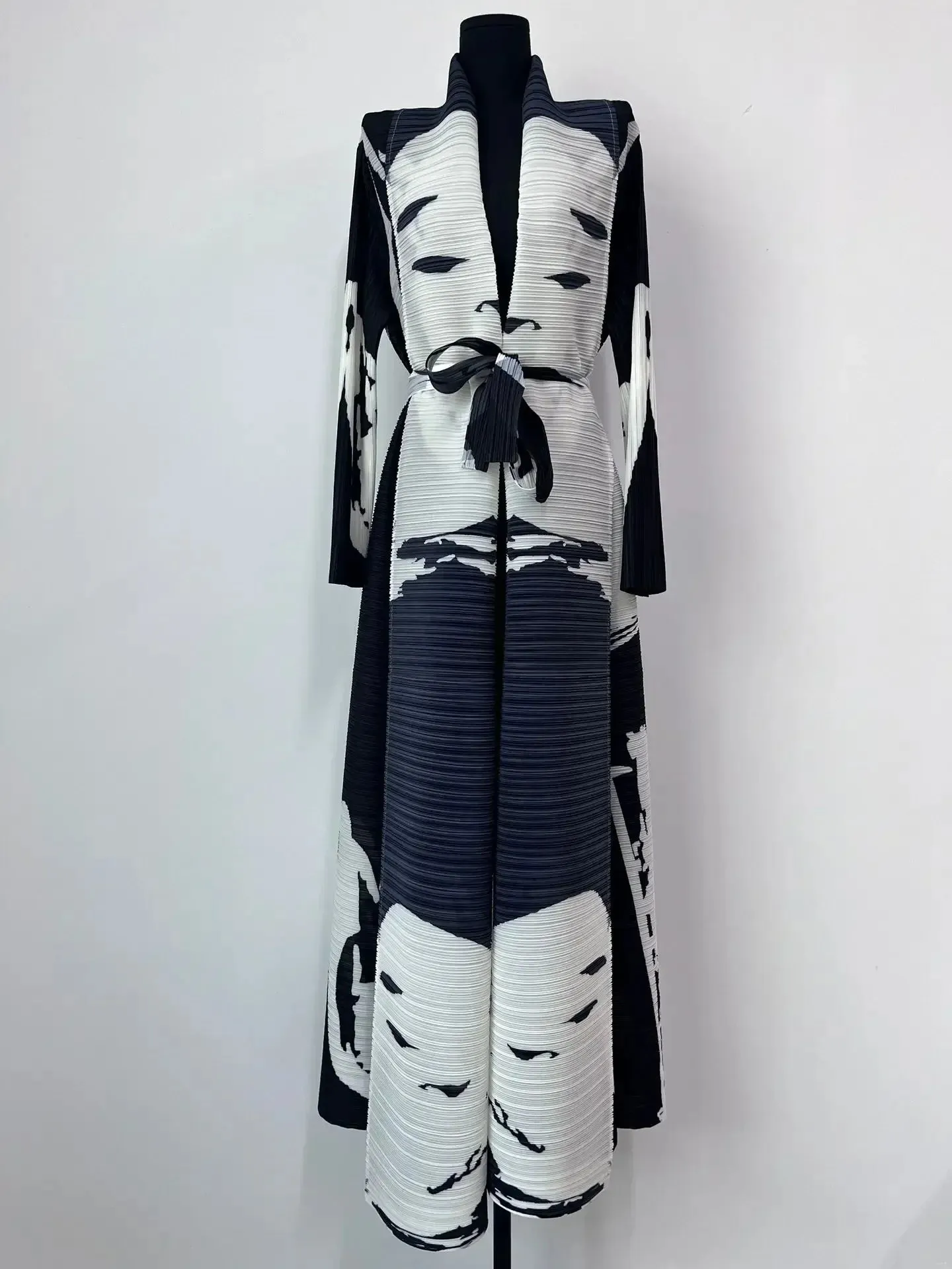 Miyake Pleated Printed Duster Cardigan