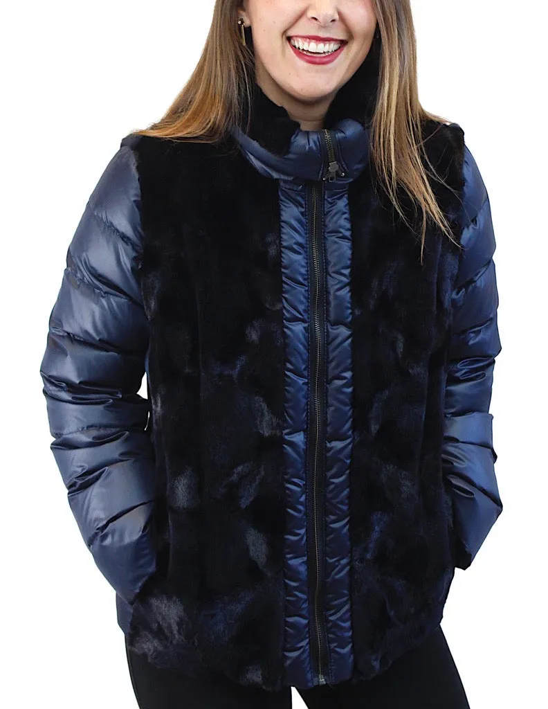 NAVY BLUE SHEARED MINK FUR PUFF JACKET/VEST - REMOVABLE SLEEVES!