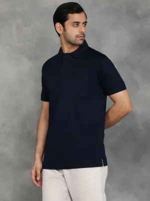 Navy Blue Solid Regular Fit Polo T-Shirt | JadeBlue