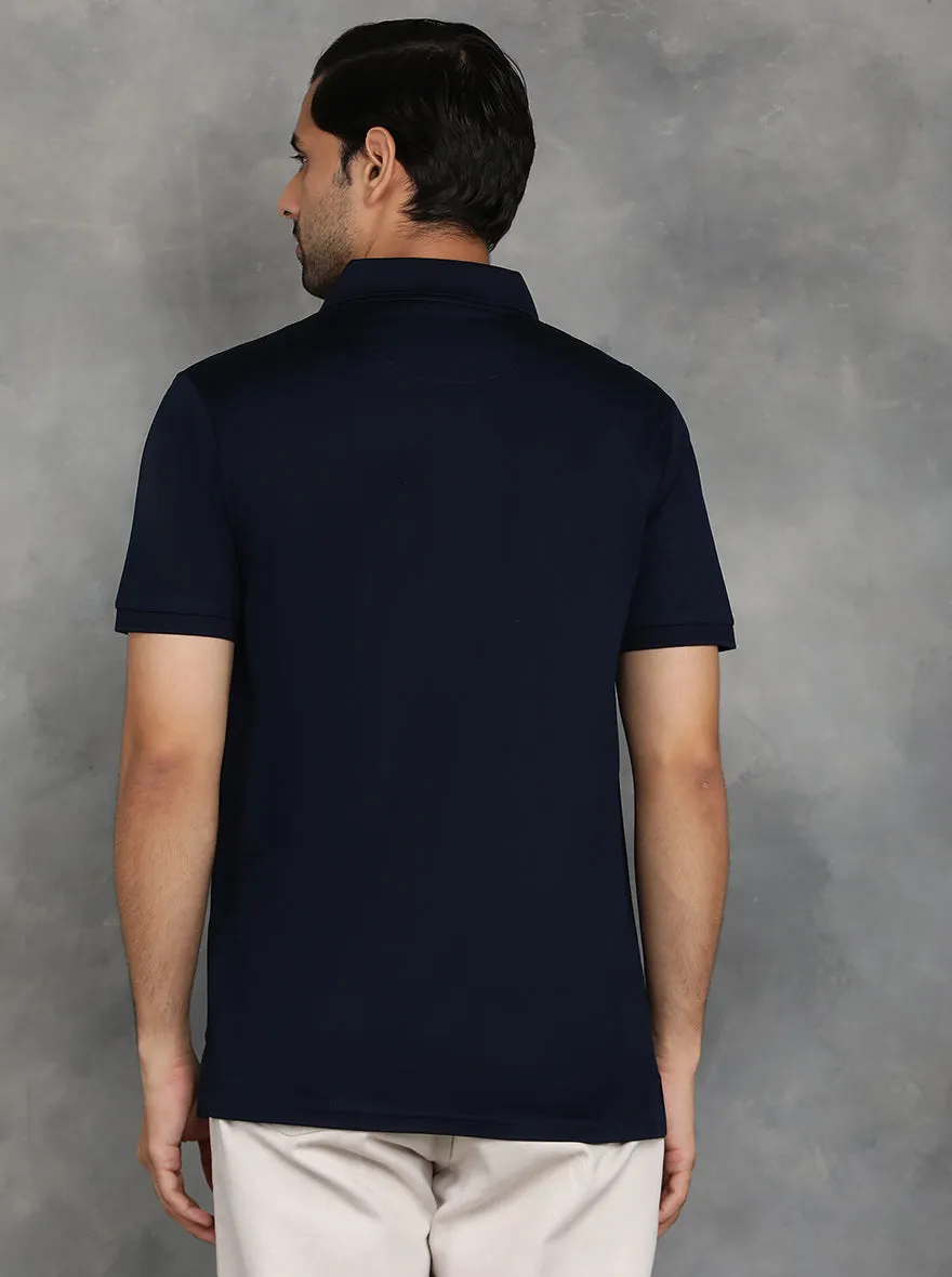 Navy Blue Solid Regular Fit Polo T-Shirt | JadeBlue