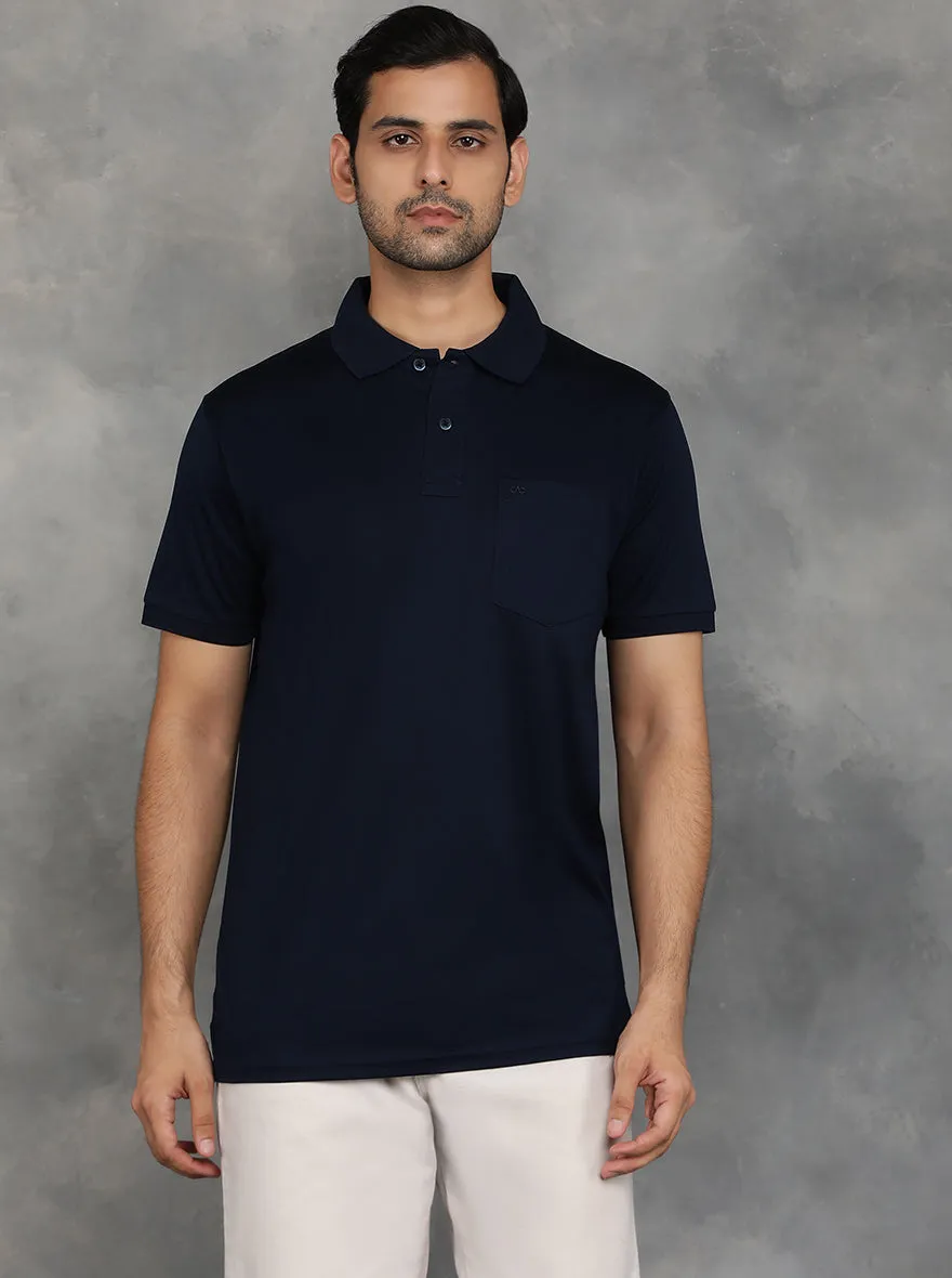 Navy Blue Solid Regular Fit Polo T-Shirt | JadeBlue