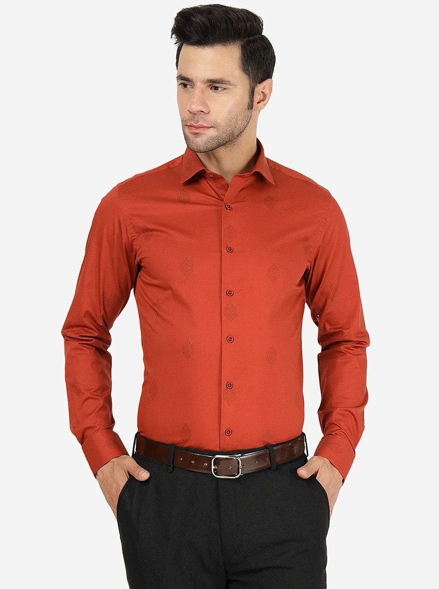 Orange Printed Slim Fit Party Wear Shirt | JB Studio